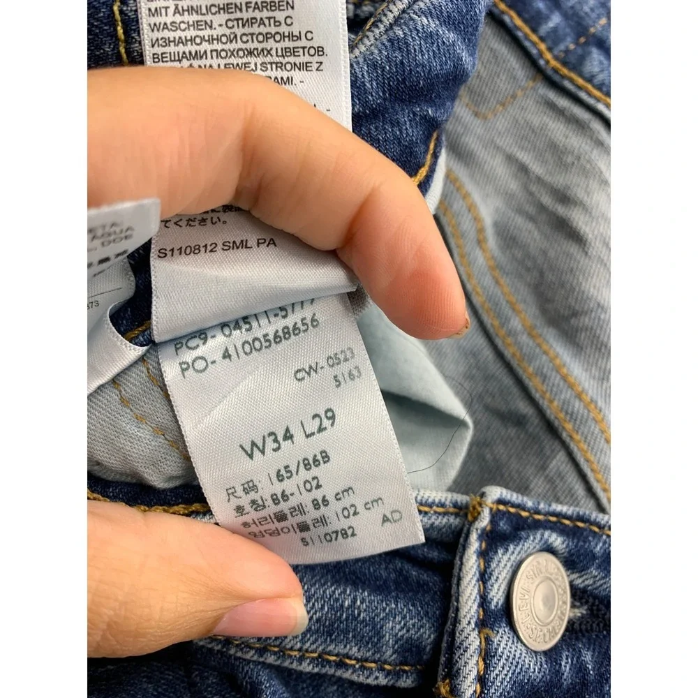 Levi's 511 Slim Fit Jeans Mens 34x29 Blue Denim Cotton Pockets Mid Rise Straight